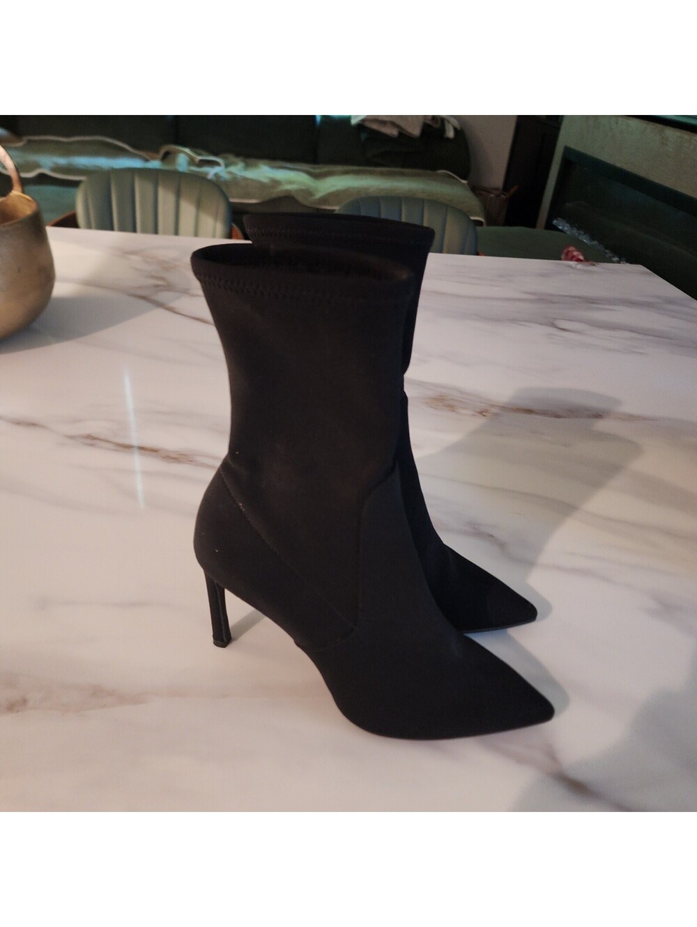 Stuart Weitzman Black Stretch Sock Booties 7.5 Pointed Toe Spain
